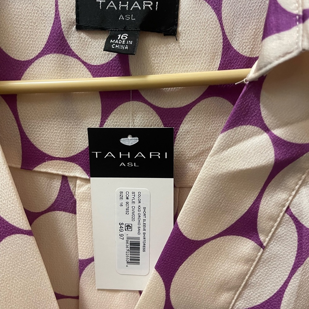 Tahari ASL Purple and White Geometric Midi Dress - Picture 2 of 4